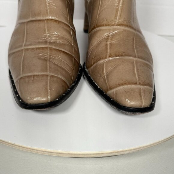 Freda Salvador Chelsea Ankle Boot Bootie Beige Embossed Croc Size 10 Leather - Picture 5 of 11